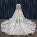 Beaded Luxury Long Train long sleeve ball gown Crystal wedding dress bridal gowns